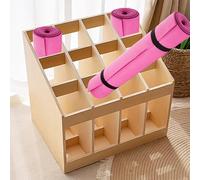 Soporte de madera para esterilla de yoga para múltiples esterillas, soporte de suelo que ahorra espacio para gimnasio en casa u organización de estudio