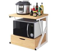 Soporte de madera para microondas con cajón, organizador de estante de almacenamiento de cocina de 2 niveles para el hogar y la oficina, diseño resistente para microondas, impresoras y
