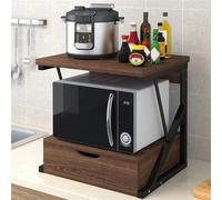 Soporte de madera para microondas de 2 niveles con cajón, cocina resistente para impresora tostadora de microondas, estante de almacenamiento que ahorra espacio para optimizar la configuración de tu