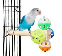 Soporte de madera para pájaros con campanas giratorias, jaula de bolas, juguete de ejercicio para conures, loros, jaula de entretenimiento, juguete de actividad, campanas giratorias, percha para