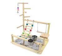 Soporte de madera para pájaros, para gimnasio, parque infantil, escalera con tazas de comedero, juguete para cacatúa, apto para pájaros pequeños y pájaros, para loros de madera