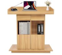 Soporte de madera para podio con valla protectora de 3 lados, para iglesias, aulas y salas de reuniones, color madera Oril, soporte para hablar de 39.4 x 20 pulgadas