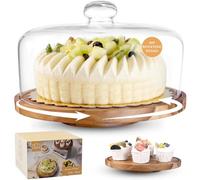 Soporte de madera para tartas con tapa de cúpula de cristal, tocadiscos para decorar postres para bodas, fiestas, regalos de horneado, platos de frutas y charcutería