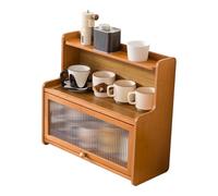 Soporte de madera para tazas de café, estante para encimera de 19.7 pulgadas para accesorios de barra de té y café, soporte Slish Matcha y estante de condimentos, marrón