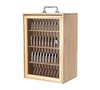 Soporte de madera para teléfono celular de 48 ranuras, organizador de computadora portátil y caja de almacenamiento para aula y oficina, gestión segura de dispositivos con asa y candado, ideal para