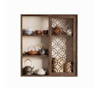 Soporte de madera para teteras, estante de pared flotante retro para juego de té, estante Bogu con puerta corredera para sala de estar, cocina, oficina o uso comercial