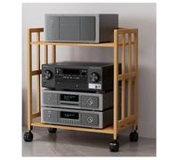Soporte de madera para TV, torre de audio de 2 niveles, con soporte giratorio móvil para sala de estar y oficina, estantes de esquina para componentes de audio estéreo, 77 cm de alto x 80 cm de largo