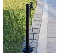 Soporte de manguera autoportante de acero inoxidable con pistola de pulverización: ideal para grifos al aire libre, jardines y práctico almacenamiento de manguera flexible.