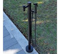 Soporte de manguera de acero inoxidable independiente para grifo al aire libre, columna de agua vertical de jardín con 2 agujeros y pistola pulverizadora, babero duradero para riego de patio trasero