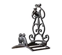 Soporte de manguera montado en la pared de hierro fundido | Hierro, Negro, 6.9in X 4.9in X 9.5in | Vintage Garden Water Pipe Stand With Bird Design | Decoración rústica interior al aire libre