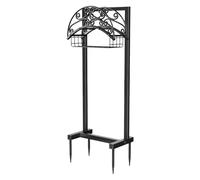 Soporte de manguera para exteriores mejorado con cesta para equipos de jardinería, base de tubo de agua desmontable, soporte de manguera independiente