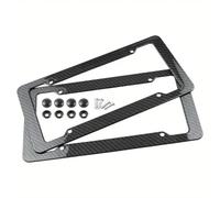 Soporte de matrícula Ajustable Marco De Matrícula De Fibra De Carbono Cubierta De Plástico Negro para Portaetiquetas Delantera Trasera De Coche con Herrajes Portamatriculas(2set)