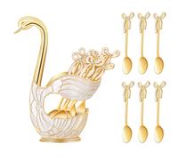 Soporte de mesa con base de cisne dorado, organizador decorativo para cucharas de postre con forma de cisne, con juego de 6 cucharas de caf , ele