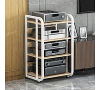 Soporte de mesa de discos de altura ajustable de 4 niveles con ruedas, pequeño estante de almacenamiento de medios para oficina, sala de estar, cine en casa, reproductor de DVD, consola de juegos,
