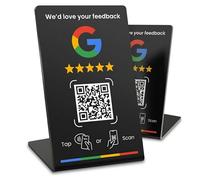Soporte de Mesa para Reseñas Google con NFC y QR Pack de 2 para Negocios Locales Negro Sin App con Enlace Editable y Diseño Profesional para Caja Mostrador Recepción y Punto de Pago