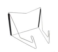 Soporte de metal ajustable que se pliega para un fácil transporte, con un diseño plateado y negro para sostener partituras o tabletas de forma segura en el escenario en casa o en la orquesta