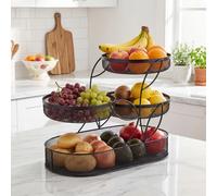 Soporte de metal de 4 niveles para , estante de exhibición de frutas de sobremesa / con cuencos de malla, soporte multinivel de gran capacidad para frutas, verduras, snacks y pan