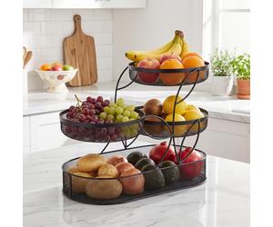 Soporte de metal de 4 niveles para , estante de exhibición de frutas de sobremesa / con cuencos de malla, soporte multinivel de gran capacidad para frutas, verduras, snacks y pan