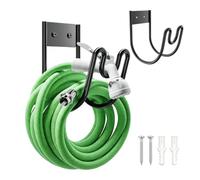 Soporte de metal negro para manguera de jardín, gancho de manguera de pared resistente para manguera de 30 m, cables de extensión y líneas de vacío, almacenamiento al aire libre resistente y
