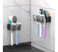 Soporte de metal para cepillo de dientes montado en la pared con bandeja de almacenamiento y gancho para tazas, práctico organizador de baño para cepillos de dientes, maquinillas de afeitar y peines