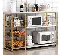 Soporte de metal para microondas de 80 cm con mesa de madera y estante de almacenamiento, elegante para el hogar, diseño que ahorra espacio, perfecto para cocinas pequeñas