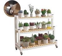 Soporte de metal para plantas con ruedas, estante de varios niveles que ahorra espacio para uso en interiores y exteriores, ideal para jardín, balcón, macetas y almacenamiento de zapatos