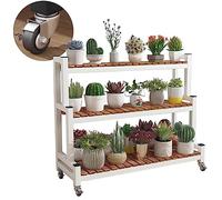 Soporte de metal para plantas con ruedas, estante de varios niveles que ahorra espacio para uso en interiores y exteriores, ideal para jardín, balcón, macetas y almacenamiento de zapatos