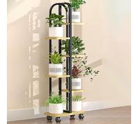 Soporte de metal para plantas de 4/5/6 niveles con ruedas, soporte de madera para macetas, estante de plantas multinivel para patio, balcón, sala de estar, oficina, elegante solución de exhibición de