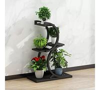 Soporte de metal para plantas de 4 niveles, elegante estante de flores de hierro forjado para balcón y decoración del hogar al aire libre, estante de exhibición resistente para plantas (color: negro B