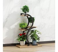 Soporte de metal para plantas de 4 niveles, estante de flores de hierro forjado, decoración de balcón al aire libre, escalera versátil para plantas para el hogar, acabado natural, ideal para