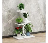 Soporte de metal para plantas de 4 niveles, estante decorativo de hierro para balcón y uso al aire libre, elegante escalera para plantas para decoración del hogar (color: blanco A)