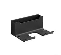 Soporte de metal para secador de pelo fijo a la pared con 3 ranuras paralelas y caja de almacenamiento inferior para artículos de peinado y maquillaje (negro)