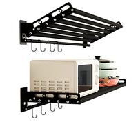 Soporte de metal resistente para microondas con estante de almacenamiento plegable, multifuncional para encimeras de cocina, diseño que ahorra espacio para uso en horno microondas.
