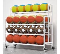 Soporte de metal resistente para pelotas de ejercicio con ruedas de freno, estante de almacenamiento comercial para gimnasio, baloncesto, voleibol y fútbol, para escuelas y prendas de vestir