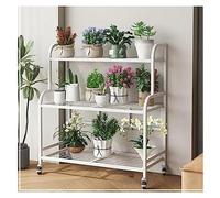 Soporte de metal resistente para plantas con ruedas, carrito de flores de 3 niveles para sala de estar, balcón y jardín, estante blanco resistente para plantas en maceta, 83 x 36 x 90 cm