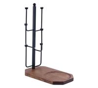 Soporte de metal resistente para tazas de café con 6 ganchos y bandeja de madera, soporte de exhibición para accesorios de cocina, soporte de taza de café de fácil montaje