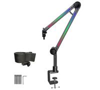 Soporte de micrófono LED de escritorio con brazo de tijera flexible para transmisión en vivo, movimiento suave, soporte de micrófono para juegos
