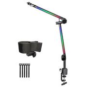 Soporte de micrófono LED de escritorio con brazo de tijera flexible para transmisión en vivo, movimiento suave, soporte de micrófono para juegos