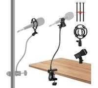 Soporte de micrófono, soportes flexibles de cuello de cisne con abrazadera de escritorio, brazo de micrófono ajustable de 360 grados con bridas para cables y rosca de 3/8 pulgadas 5/8 pulgadas para