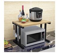 Soporte de microondas de 2 niveles, estante de almacenamiento de cocina, estante de horno microondas de teca y blanco, estante de panadero que ahorra espacio, soporte de impresora para oficina en casa