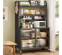 Soporte de microondas de 5 niveles con puerta abatible, estantes de almacenamiento de metal para cocina y garaje, accesorios de tablero de clavijas, especias nize, ollas y sartenes color Svart