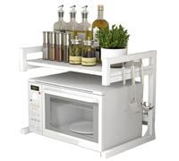 Soporte de microondas resistente de 2 niveles, organizador de cocina de madera y estante de horno que ahorra espacio para almacenamiento de encimera, estante de panadería para organización y