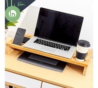 Blumfeldt Soporte de monitor con ranuras de ventilación y compartimentos de almacenamiento 60x8,5x30 cm de bambú