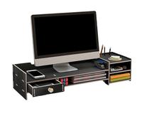 Soporte De Monitor De Computadora - Columna Ascendente Ajustable Para Oficina, Organizador De Pantalla Ergonómico | Estante De Madera Duradero Con Espacio De Almacenamiento Para Impresora De Portátil