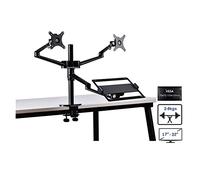Soporte de Monitor Dual Escritorio 17-32 Pulgadas con Ajuste Altura Aluminio + Soporte for computadora portátil 12-17 Brazo Montaje Triple Movimiento Completo(Nero)