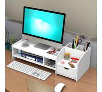 Soporte de monitor para oficina con de almacenamiento con cajón, soporte para teclado, elevador para computadora de escritorio, soporte para bolígrafo de escritorio y material de PVC engrosado