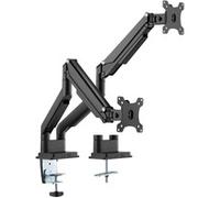 Soporte de monitor universal doble con muelle neumático y fijación a presión negro, Abrazadera, 9 kg, 38,1 cm (15"), 81,3 cm (32"), 100 x 100 mm, Negro