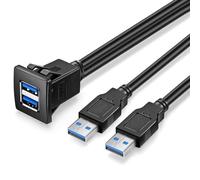 Soporte de Montaje Empotrado Dual USB 3.0 Cuadrado - 1 m 3 ft USB 3.0 de extensión de Montaje, Soporte para salpicadero, Cable de Montaje en Panel, para Coche, Barco, Motocicleta