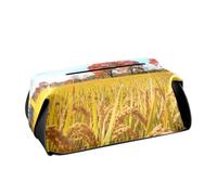 Soporte de pañuelos de cuero para colgar servilletas de coche con correas ajustables y cremallera, caja dispensadora de pañuelos recargable, diseño de árbol de arroz de otoño