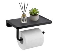 Soporte de Papel higiénico con Estante para teléfono, Accesorios de baño de Metal sólido, dispensador de Rollo de pañuelos, Almacenamiento montado en la Pared, Negro Mate